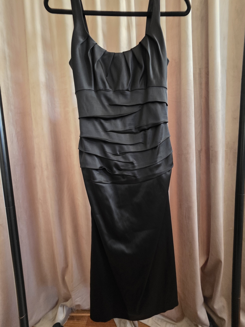 Suzi Chin for Maggy Boutique Black Tiered Satin Midi Dress